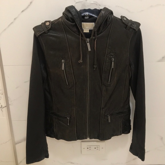 Leather MK Hooded Jacket - Picture 1 of 3